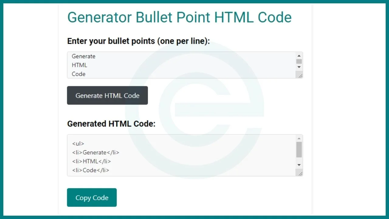 image showing HTML bullet point code
