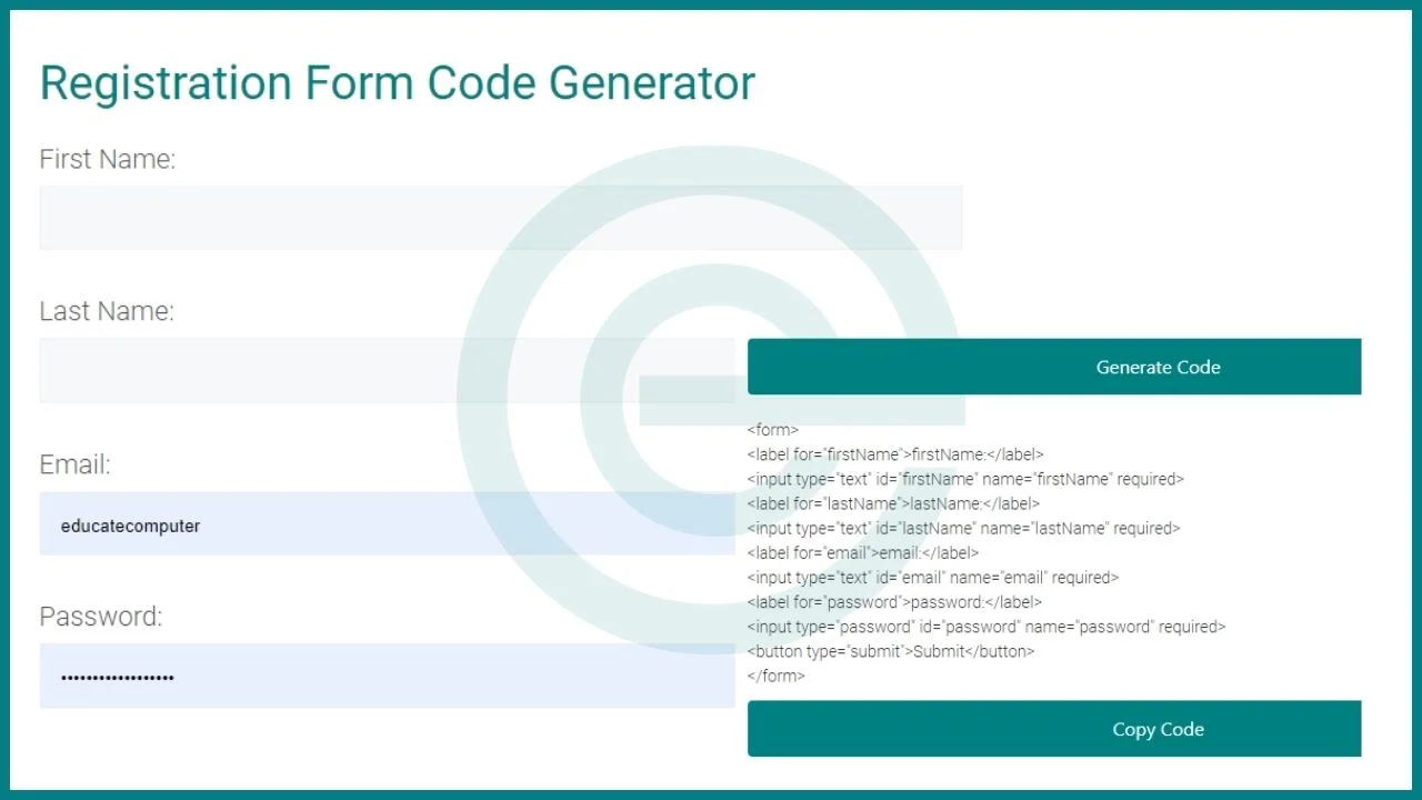 image showing HTML Registration Form Code Generator