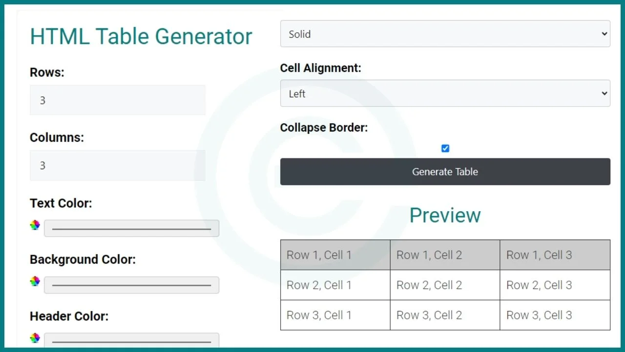 image showing HTML Table Code Generator